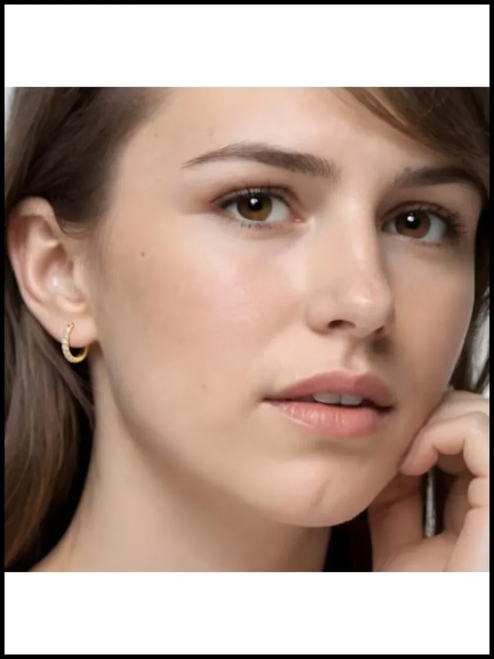 14k Gold Plated Hoop Earrings for Women with Cubic Zirconia - Half Pavé Huggie